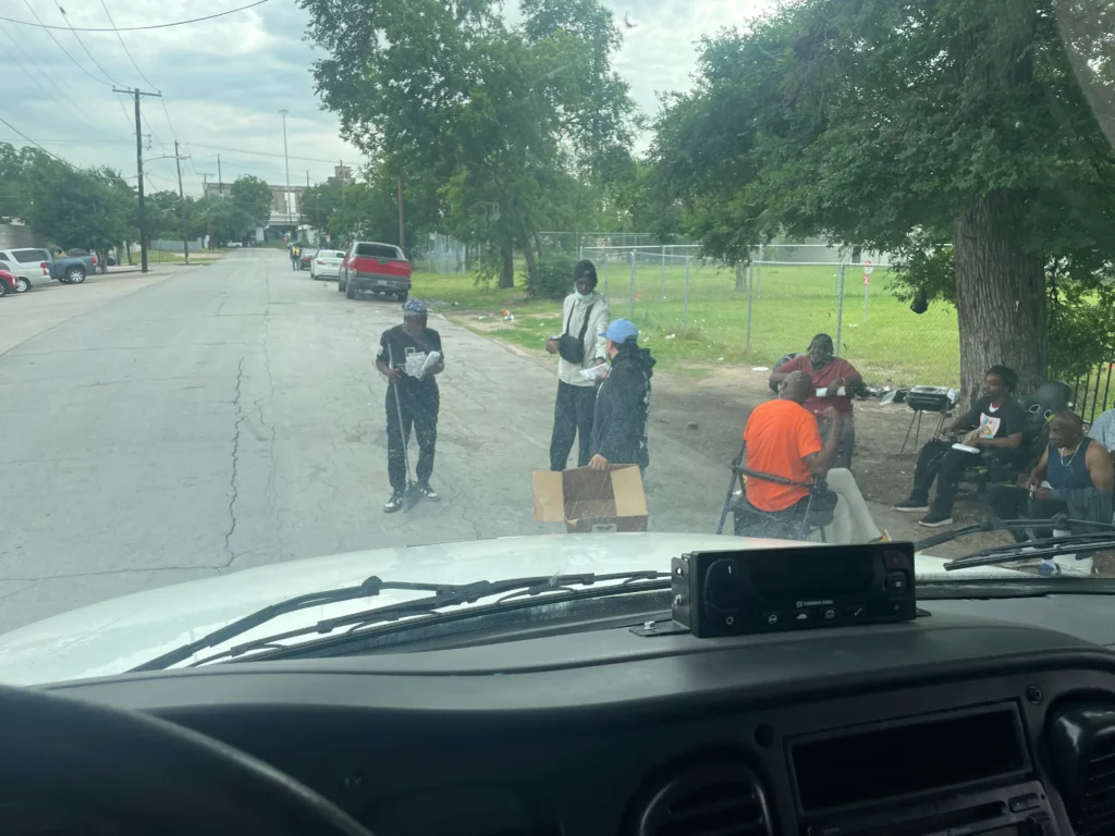 Community food giveaway serving people in a local neighborhood